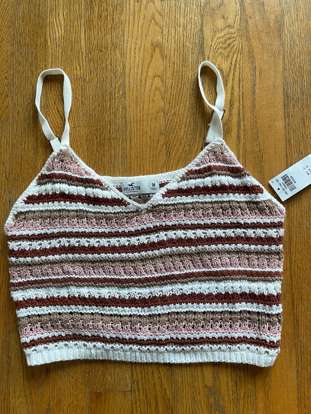 Hollister Striped Knit Cropped Camisole - Pink, White, Brown